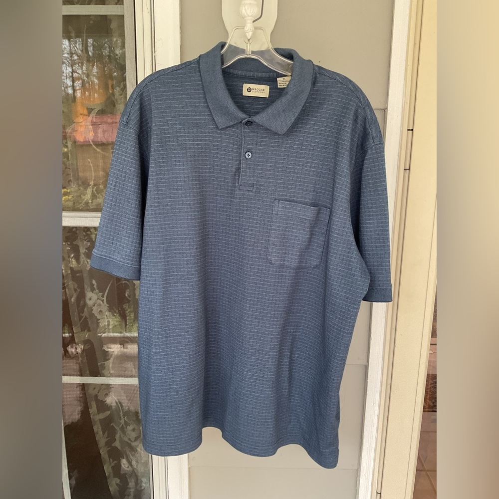 Haggar Clothing Shirt Top Easy Care Weekend Blue Polo Size Men XL EUC